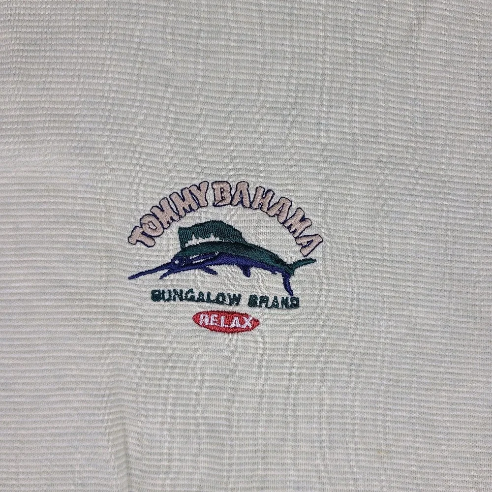 Tommy Bahama‎ Sweater Mens Medium Beige Striped Cotton Quarter Zip Relax Fit